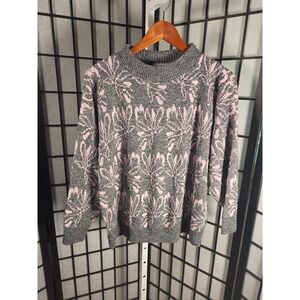 Distinctive Sportswear Vintage Pink Grey Abstract Floral Mock Neck Sweater XL